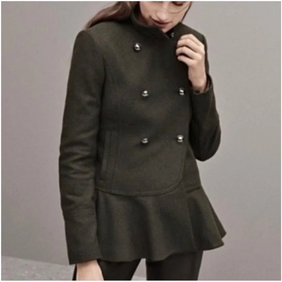 Banana Republic Mario Bellucci military jacket Olive Double-Breasted Peplum, XL - Picture 4 of 16